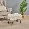 thumbnail image 4 of Home Soft Things Feathery Faux Fur Stool Chair Upholstered Footrest Ottoman with Black Metal Legs and Padded Seat, Ivory, 19" x 13" x 17", 4 of 8