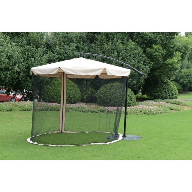 10 Foot Outdoor Offset Shade Umbrella With Mosquito Net Bug Screen Walmart Com Walmart Com