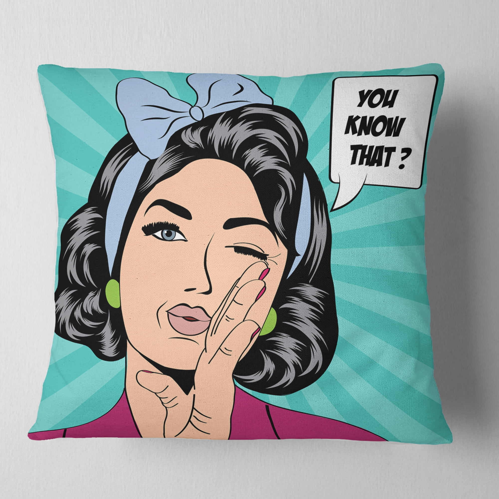 Designart Woman in Comic Style - Abstract Portrait Throw Pillow - 16x16