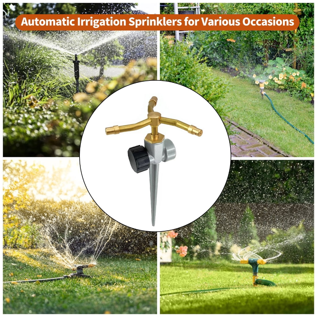 Geemin Automatic Rotating Sprinklers 3 Arm Whirling For Lawn And Yard Irrigation