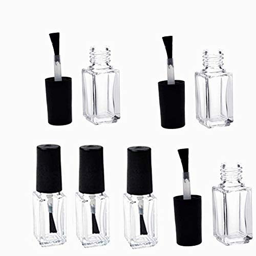 6pcs 5ML Glass Empty Nail Polish Bottles, Square Bottom Nail Polish  Container Clear Bottles with Cap and Soft Brush 