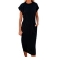 thumbnail image 1 of Pompotops Femme Col Rond à Manches Courtes Slim-Fit Fendue Robe de Bas de Poche, 1 of 9