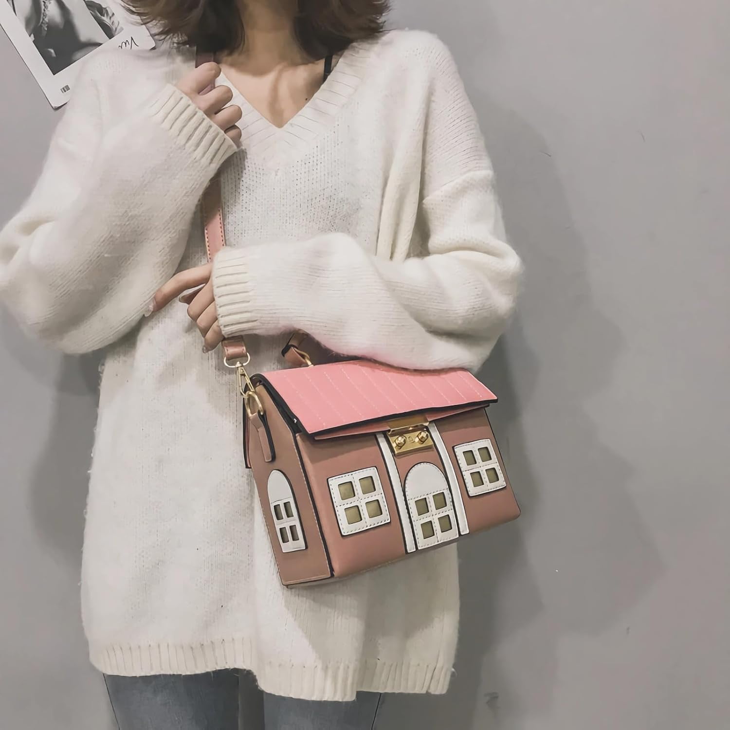 House Shaped Unique Novelty Purse for Women Mini Funny Weird Shoulder Crossbody Bag Handbag Clutch PU Leather