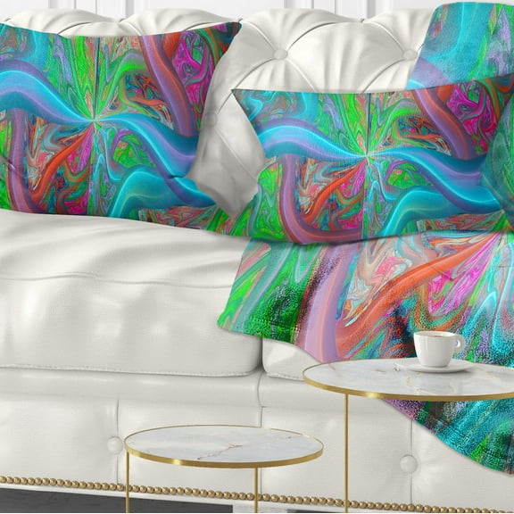 Designart Blue Green Fractal Curves - Abstract Throw Pillow - 12x20