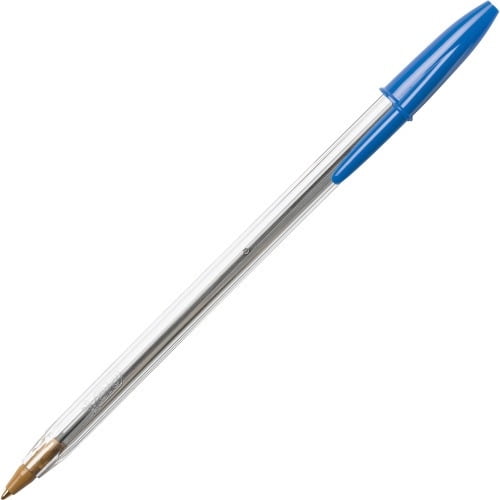 BIC Classic Cristal Ballpoint Pens Medium Pen Point - Blue - Clear Barrel - Metal Tip - 12 / Dozen