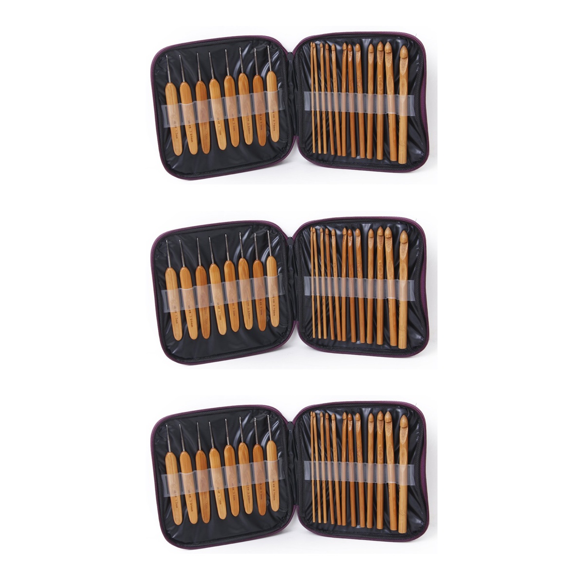 Masteelf 60 pcs Professional Bamboo Crochet Hooks Knitting Needles in Different Sizes with Purple PU Case