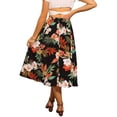 thumbnail image 3 of Falda Boho Floral de Verano INSPIRE CHIC para Mujer, Falda Midi Flowy con Cintura Elástica A-Line XS Negra, 3 of 6