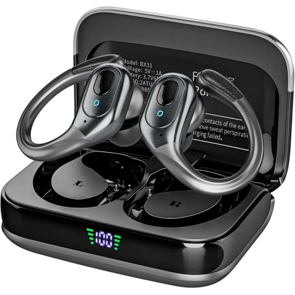 Wireless Earbuds, Sports Bluetooth Headphones, 75Hrs Playtime Ear Buds with LED Power Display, Noise Canceling Headset, IPX7 Waterproof Earphones for Workout/Running