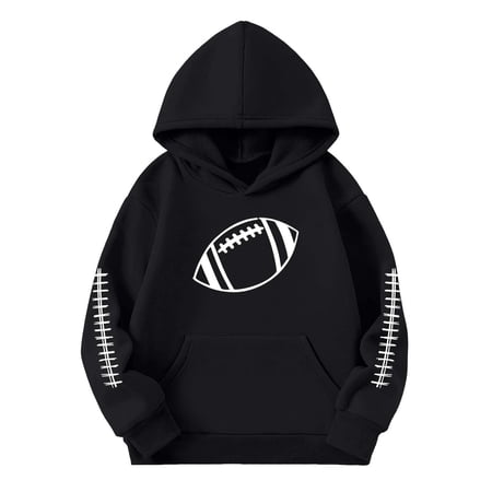 WhouRiu Big Girls Hooded Sweatshirt Football Warm Hoodies Children Outdoor Soft Sports Autumn Winter Hoodies Black Sized 9-10
