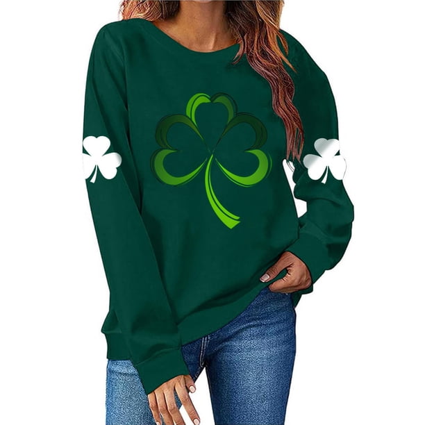 TaTaai Women Fashion St. Patrick's Day Print Crew Neck Long Sleeve Sweatshirt Casual Loose Pullover Tops for Daily Street Office Commute Wear Soft Comfortable No Hood Tops Gift