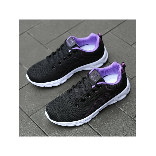 MAWCLOS Women Running Shoe Knit Upper Sneakers Sport Breathable Athletic Shoes Fitness Workout Outdoor Walking Black purple 8.5 Walmart