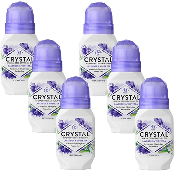 Crystal Mineral Deodorant Roll-On, Lavender & White Tea 2.25 oz (Pack of 6)