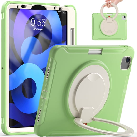 Allytechgroup iPad Air 11" 2026/2025/2024 Case M4 M3 M2, Heavy Duty Shockproof Kickstand Handle [Pencil Holder] Protective Durable Kids Friendly Case Cover for Apple iPad Air 11", Matchagreen
