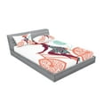 thumbnail image 2 of Ambesonne Floral Fitted Sheet & Pillow Sham Set, Coral Flowers Bikes Girl, Queen, Coral and Seafoam, 2 of 2