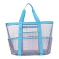 thumbnail image 3 of Bolsa de malla reutilizable para la playa con bolsillos para la compra, viajes, deportes, picnics y oficina. Azul rosa, 3 of 9