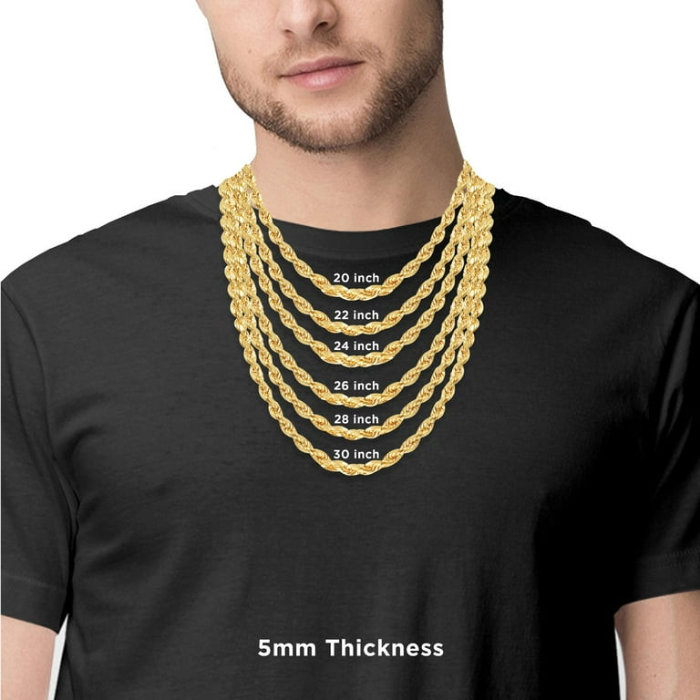 4mm Rope Chain 22 Inch REAL 10k Gold Rope Chain 4mm 22 Inch Necklace Yellow  Gold Diamond