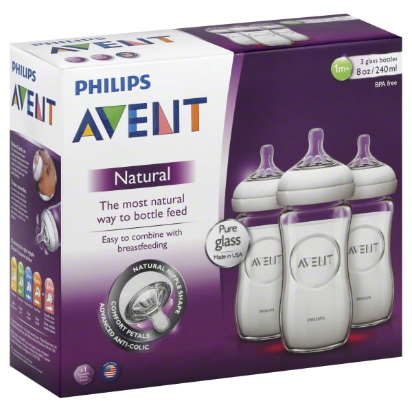Philips Avent BPA Free Natural Clear Glass Baby Bottles, 8 Ounce, 3