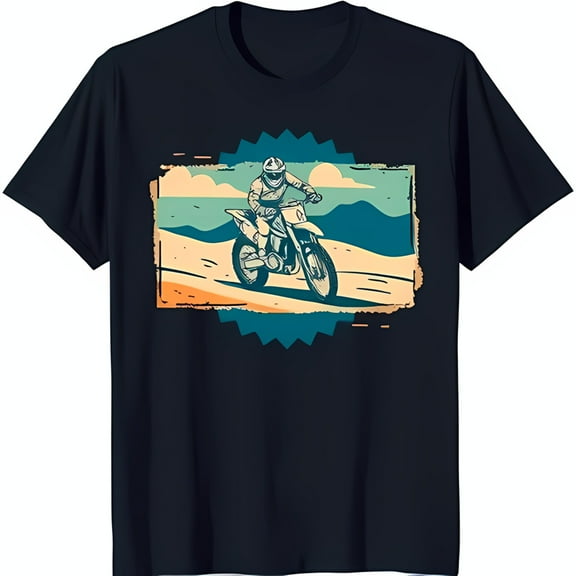 Vintage Motocross Rider Graphic T-Shirt Blue Dirt Bike Action Tee