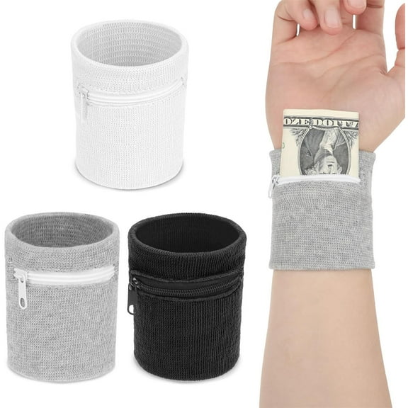 Wrist Wallet Pouch with Zipper,Bexikou 3 Pcs Wrist Wallet,Sport Absorb Sweat Wristbands,Zipper Pouch for Running, Hiking, Jogging, Travel,Wristband Sweatband for Keys, ID Cards, Cash, Napkins