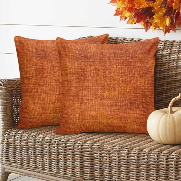 2 Pack Outdoor Waterproof Throw Pillow Covers,Fall Orange Linen Texture Decorative Square Pillow Case Patio Pillowcases for Chair Couch Sofa 16x16in