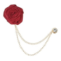 Uxcell Rose Flower Brooch Pin for Men Suit, Flower Lapel Pin with Gold Badge Tassel Chain Brooches for Wedding[Wine Red]