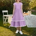 thumbnail image 5 of Girls Summer Maxi Dresses Short Sleeve Casual A-Line Flowy Tiered Dress Beach Sundress with Pockets for 5-15 Years, 5 of 5