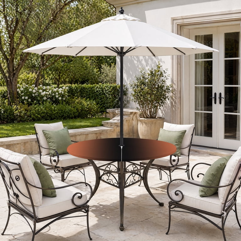 60inch round patio cover with umbrella hole Btrlexp Palm Leaves Outdoor Tablecloth Zipper Elastic Outdoor Table Waterproof Fitted Tablecloth for Picnic Party Fits 40-44" Diameter Round Tables : Patio, Lawn & and outdoor dining spaces Banchetto Round 28" Table Tropitone