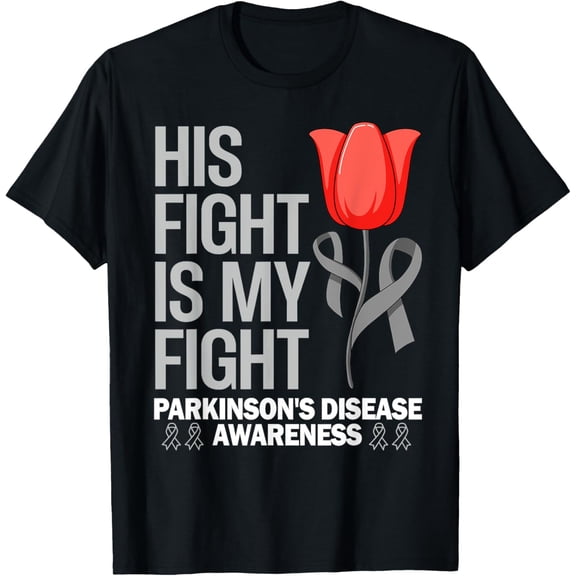 Parkinson's Disease Awareness April Month Red Tulip T-ShirtMen and women can wear, black T-shirts, gifts. Age: M,L，XL 2XL, 3XL, 922XL