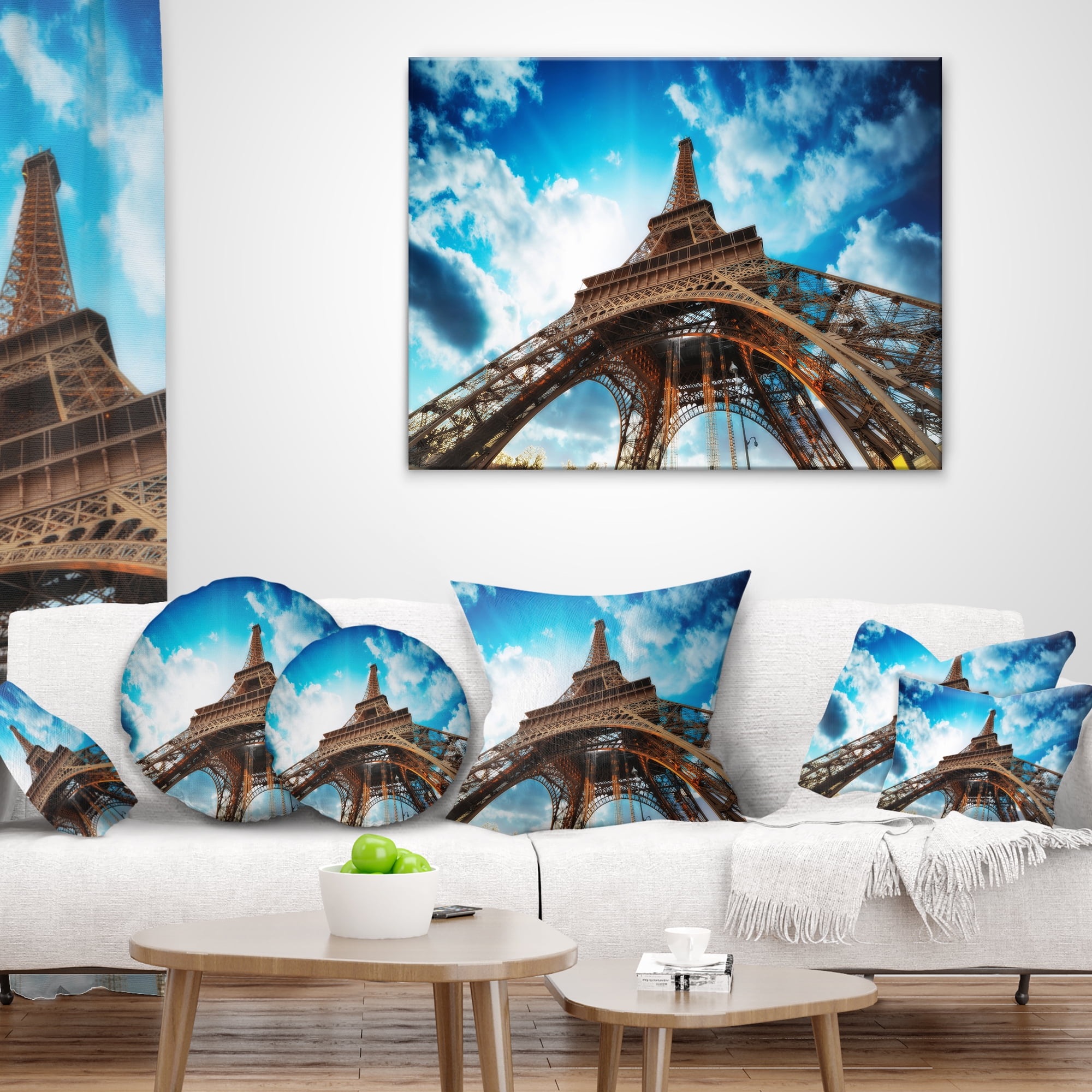 Designart Beautiful Paris Paris Eiffel Towerunder Blue Sky - Cityscape Throw Pillow - 12x20