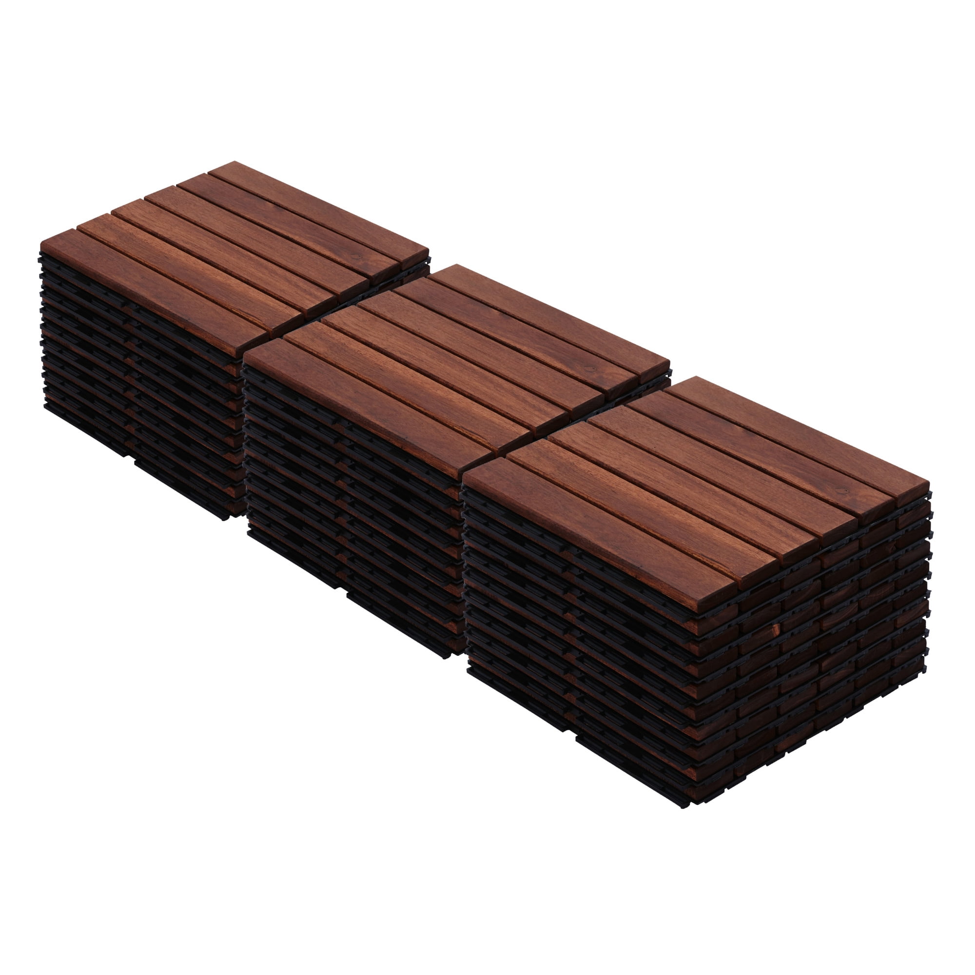 Miniyam 30 Pcs Interlocking Deck Tiles, 12x12 inch, Acacia Solid Wood, Outdoor Patio Garden, Brown