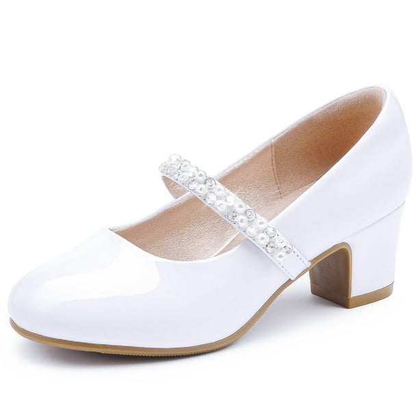 Zapatos De Vestir Blancos Para Niñas, Zapatos De Vestir Con Tacones Para Niña De Flores, Zapatos Mary Jane Para Niñas Y Niños Pequeños, Zapatos De Pascua Elegantes Blancos Para Niñas Para