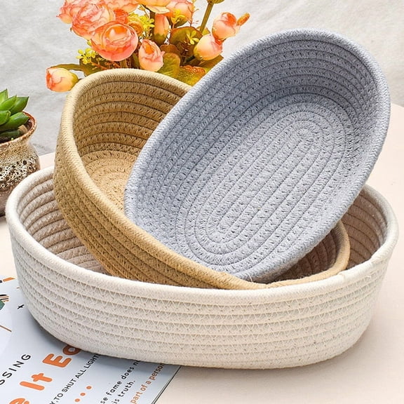 COM1950s Woven Storage Basket, Cotton Rope Desktop Organizer Basket, Small Storage Bin for Snacks Cosmetics Home Decor, Living Room Bedroom Study