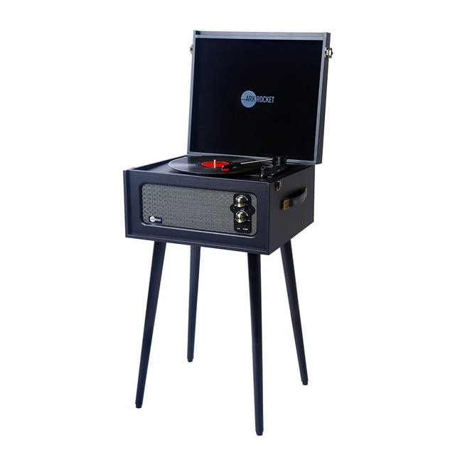 Arkrocket Tourne-Disque Rétro Bluetooth à 3 Vitesses avec Haut-Parleurs Intégrés et Pieds Amovibles (Noir)