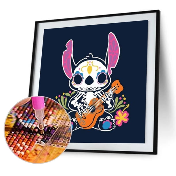 Cuadros Decorativos Kit de pintura de diamantes 5D, calavera de dibujos animados, guitarra, taladro redondo completo, diamantes de imitación, arte DIY Tmvgtek embutido en tela