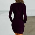 thumbnail image 3 of Babysbule Dresses for Women Women Dress Fashion Pure Color V-neck Sequins Long Sleeve Party Mini Dresses, 3 of 9