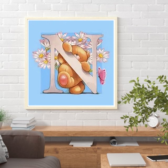 Cuadros Decorativos Kit de pintura por números DIY oso letra N mano aceite arte imagen artesanía decoración del hogar (3) Wdftyju embutido en tela