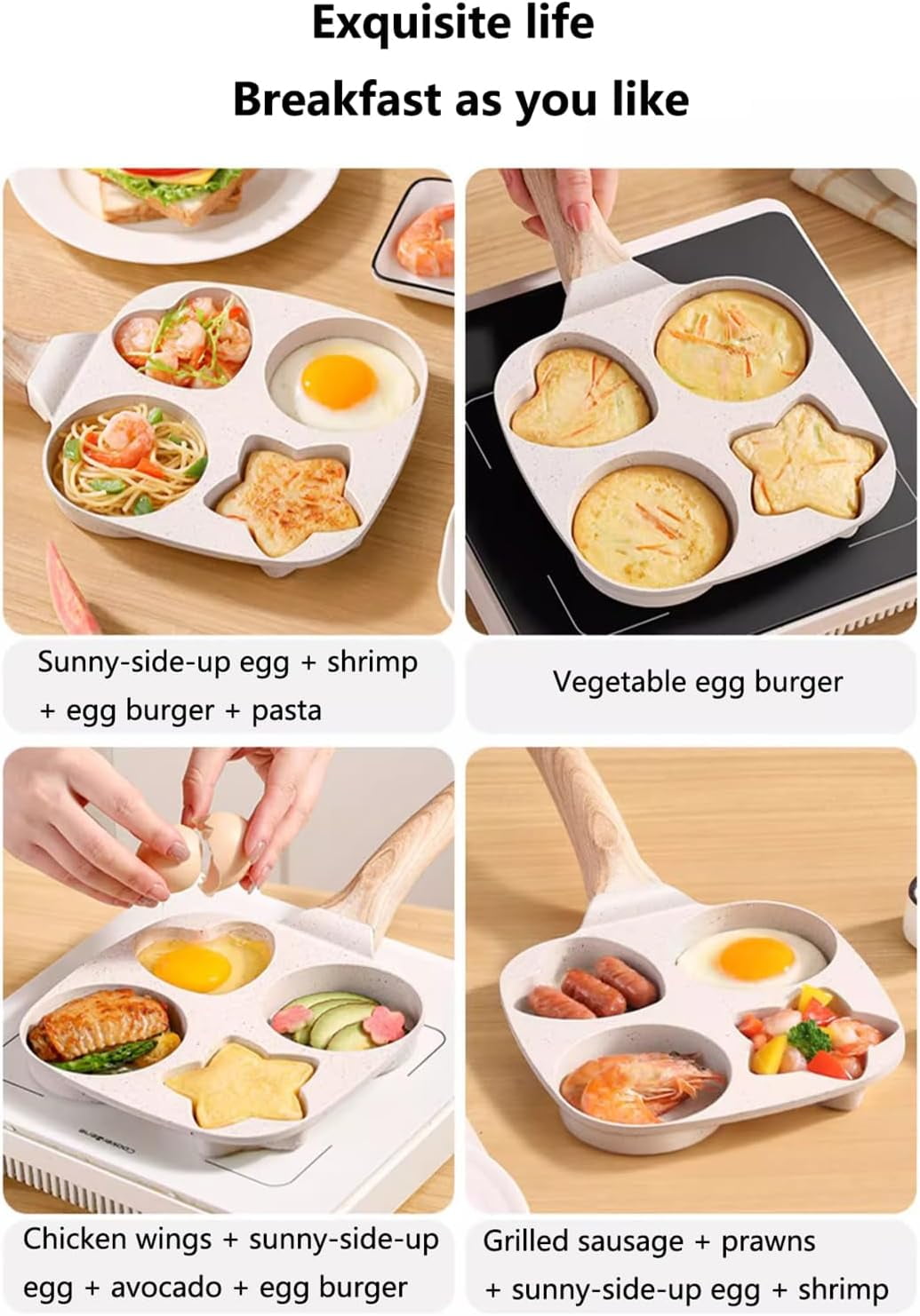 4 Hole Non Stick Egg Frying Pan, Mini Egg Poacher Pan Nonstick for 4 Eggs, Small Pancake Mold Skillet, Breakfast Frying Panfor Eggs, Steak and Pancakes, for Stovetop, Induction Compatible