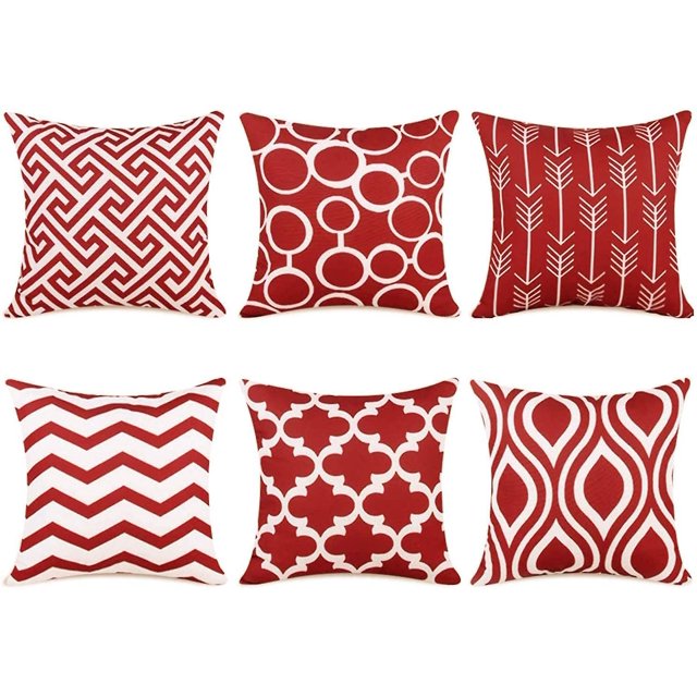 Juego De 6 Fundas De Almohada Rojas Fundas De Almohada Para Sala De Estar Sofá Dormitorio 45x45cm. Afortunado Sencillez