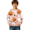 thumbnail image 3 of Boys Girls Halloween Sweatshirt All-cut Print Pullover Fall Long Sleeve Crewneck Loose Fit for Casual Wear Pink-2,13-14 Years, 3 of 4
