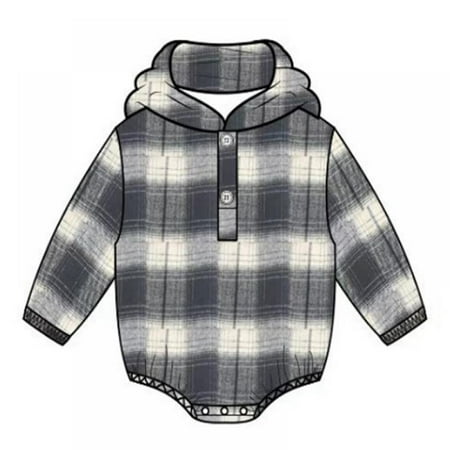 

Toddler Kids Baby Girl Boy Long Sleeve Plaids Shirts Hooded Romper Jumpsuit Bodysuit XMAS