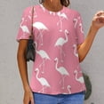 thumbnail image 6 of Flamingo Pattern Womens Tops Women's Fashion Casual Short Sleeve Flower Print Round Neck Pullover Top Blouse, 6 of 6