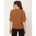 thumbnail image 4 of Moomaya Solid Puff Sleeve Tops, Band Collar, Semi-Formal Tops For Women, 4 of 9