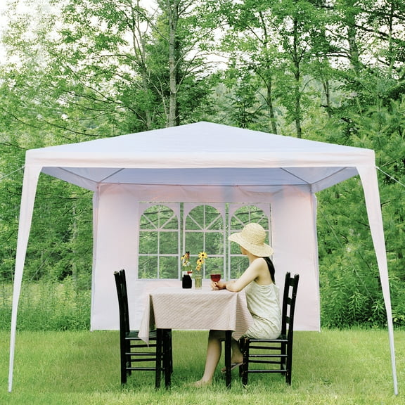 Lowestbest 10'x10' 3 Sides Party Tent, Wedding Canopy Tent, Outdoor Patio Folding Gazebo Canopy, White