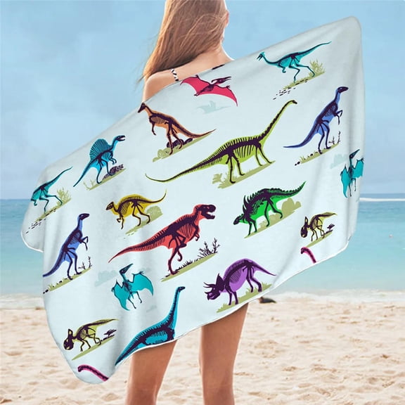 Cartoon Dinosaur Beach Towel for Bathroom Jurassic Print Travel for s Boys Microfiber Quick Dry Blanket Camp Swim Women Men (2)