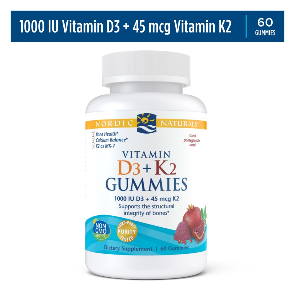 Nordic Naturals Vitamin D3 Plus K2 Gummies, Pomegranate, 60 Ct