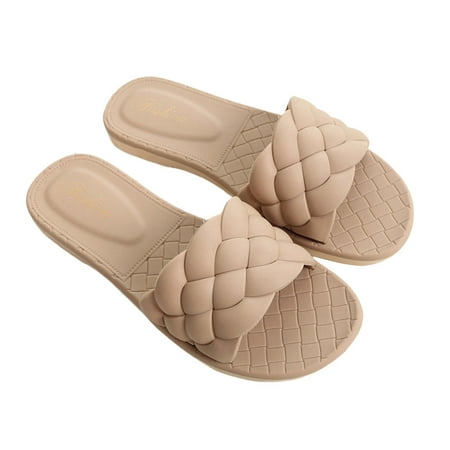 

Outdoor Beach Slipper Non-slip Weaving Style Slipper Soft Wear for Women Young Lady Daily Lives 37 Apricot