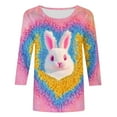 thumbnail image 4 of Cavosen Happy Easter Women's 3/4 Sleeve Tops Crew Neck Summer Plus Size Bunny Tie Dye Print Pullover Shirts Festival Blouse Vacation Holiday T Shirts Loose Dressy Tees 5XL, 4 of 5