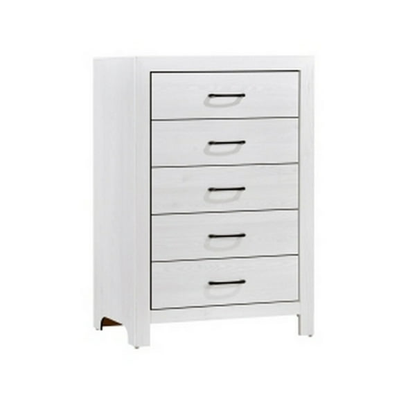 Benjara Eby 48 Inch Tall Dresser Chest, 5 Drawers with Black Nickel Handles, White