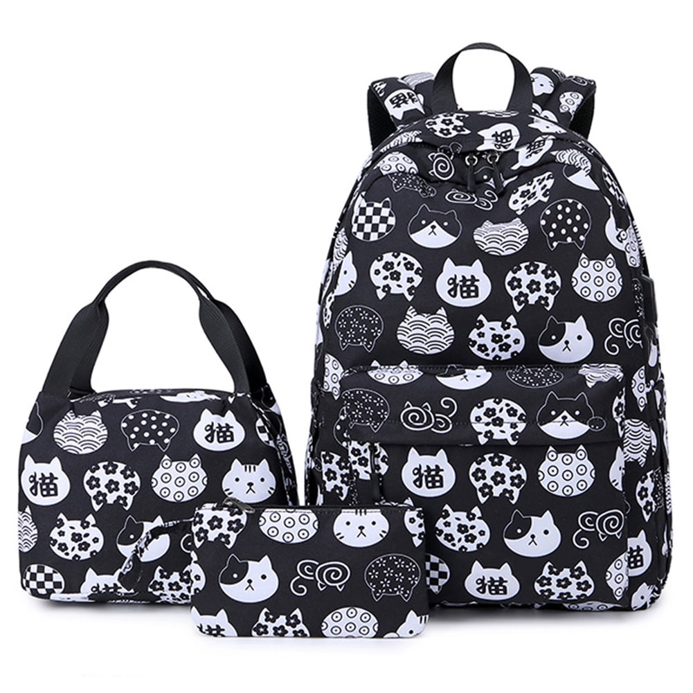 Kepooman 3 in 1 Women' s Fashion Laptop Backpack with Lunch Box Pencil Case, Ladies Cat Prints Daypack Set for Outdoor Shopping Hiking, Black Kepooman 3 in 1 Women' s Fashion Laptop Backpack with Lunch Box Pencil Case, Ladies Cat Prints Daypack Set for Outdoor Shopping Hiking, Black