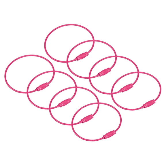 Uxcell Cable Key Rings 160mm Wire Keychain Twist Loops Rose Red 8 Pack